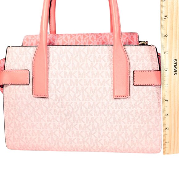 Michael Kors Carmen Sherbet Signature PVC Leather 2 Way Satchel Crossbody Purse - Picture 2 of 9